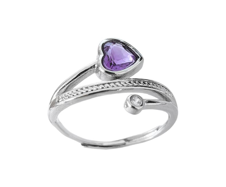 Bague Facettée - Coeur Amethyste AA