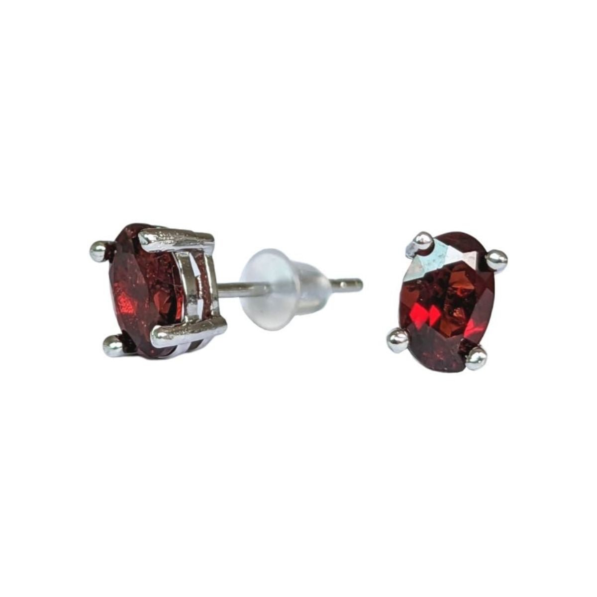 Boucles d'Oreilles Ovale - Grenat Rouge AA