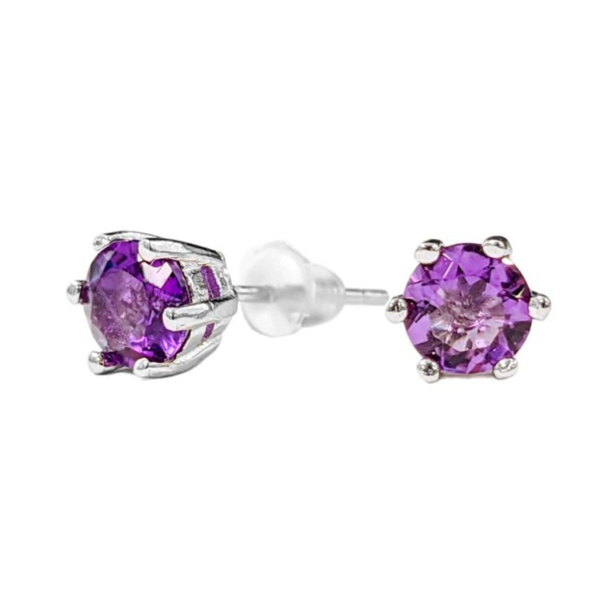 Boucles d'Oreilles Solitaire - Amethyste Facettée AA 5mm