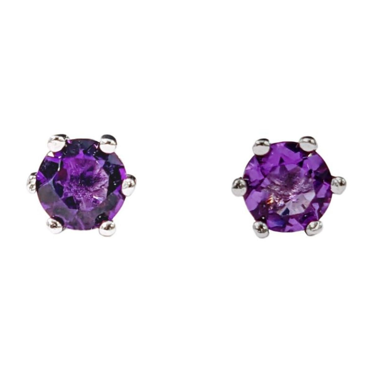 Boucles d'Oreilles Solitaire - Amethyste Facettée AA 5mm