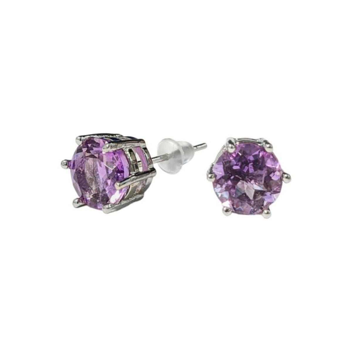 Boucles d'Oreilles Solitaire - Amethyste Facettée AA 7mm