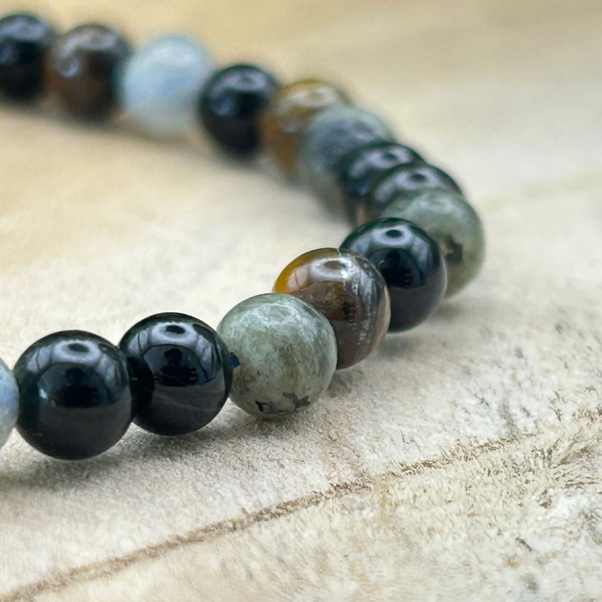 Bracelet 4mm - Labradorite, Œil de Tigre et Onyx