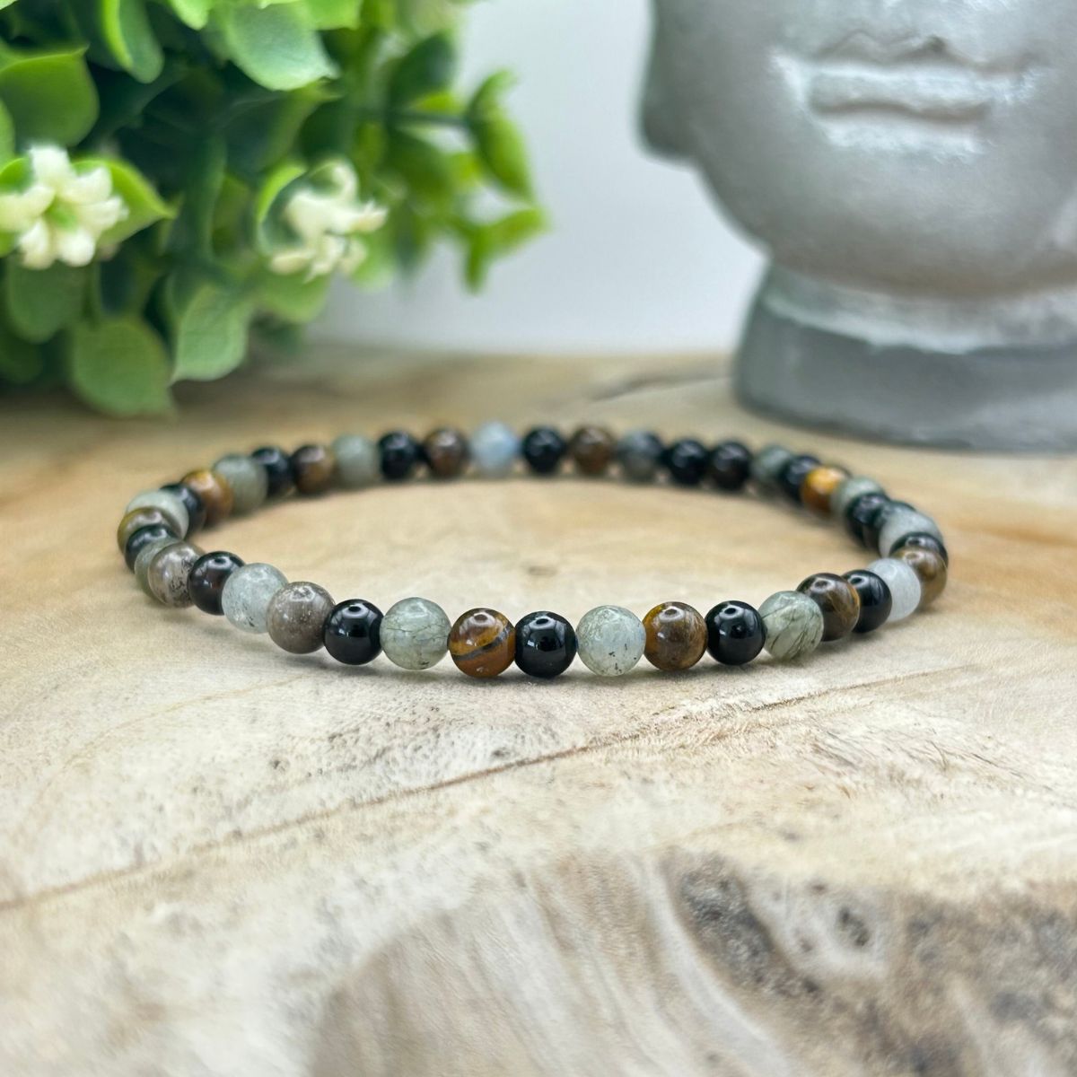 Bracelet 4mm - Labradorite, Œil de Tigre et Onyx