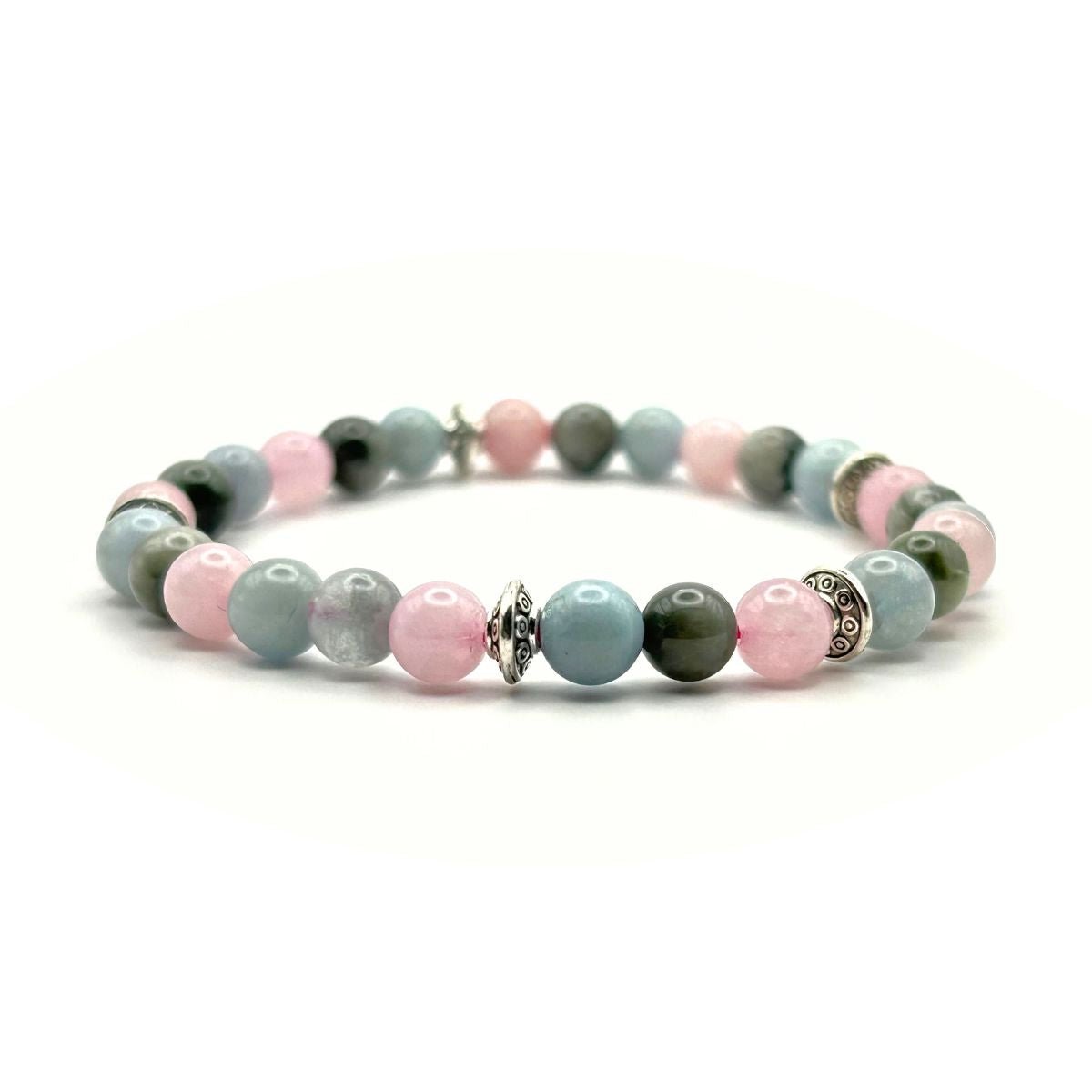 Bracelet 6mm - Aigue-Marine, Quartz rose, Oeil de Faucon