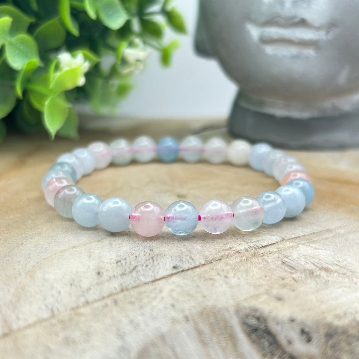 Bracelet 6mm - Béryls Aigue-Marine & Morganite