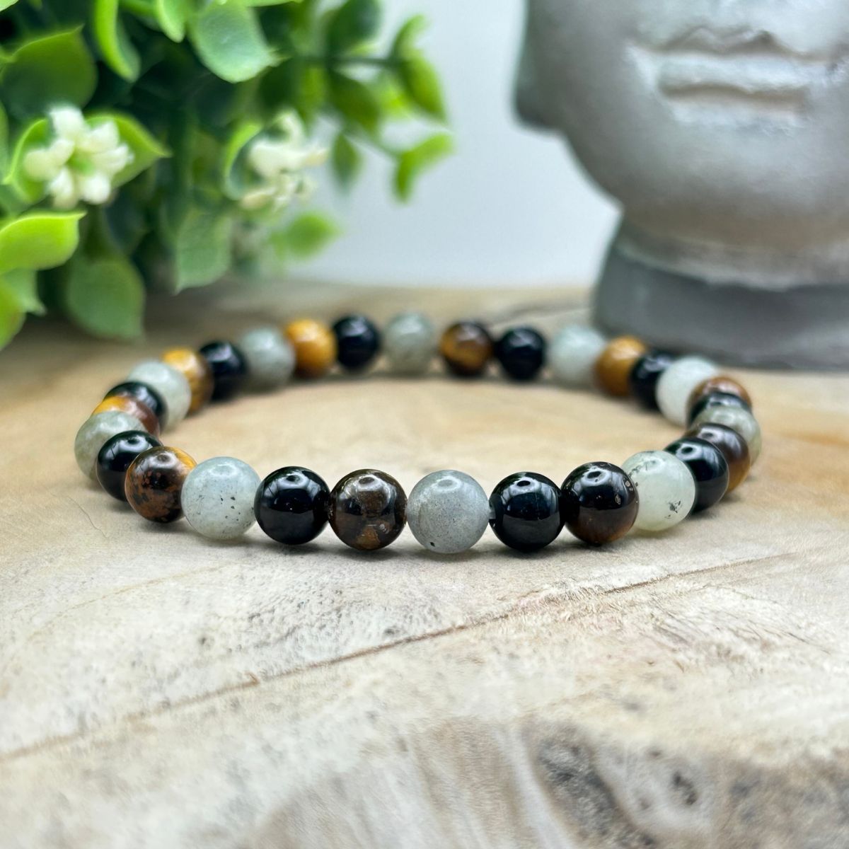 Bracelet 6mm - Labradorite, Œil de tigre et Onyx