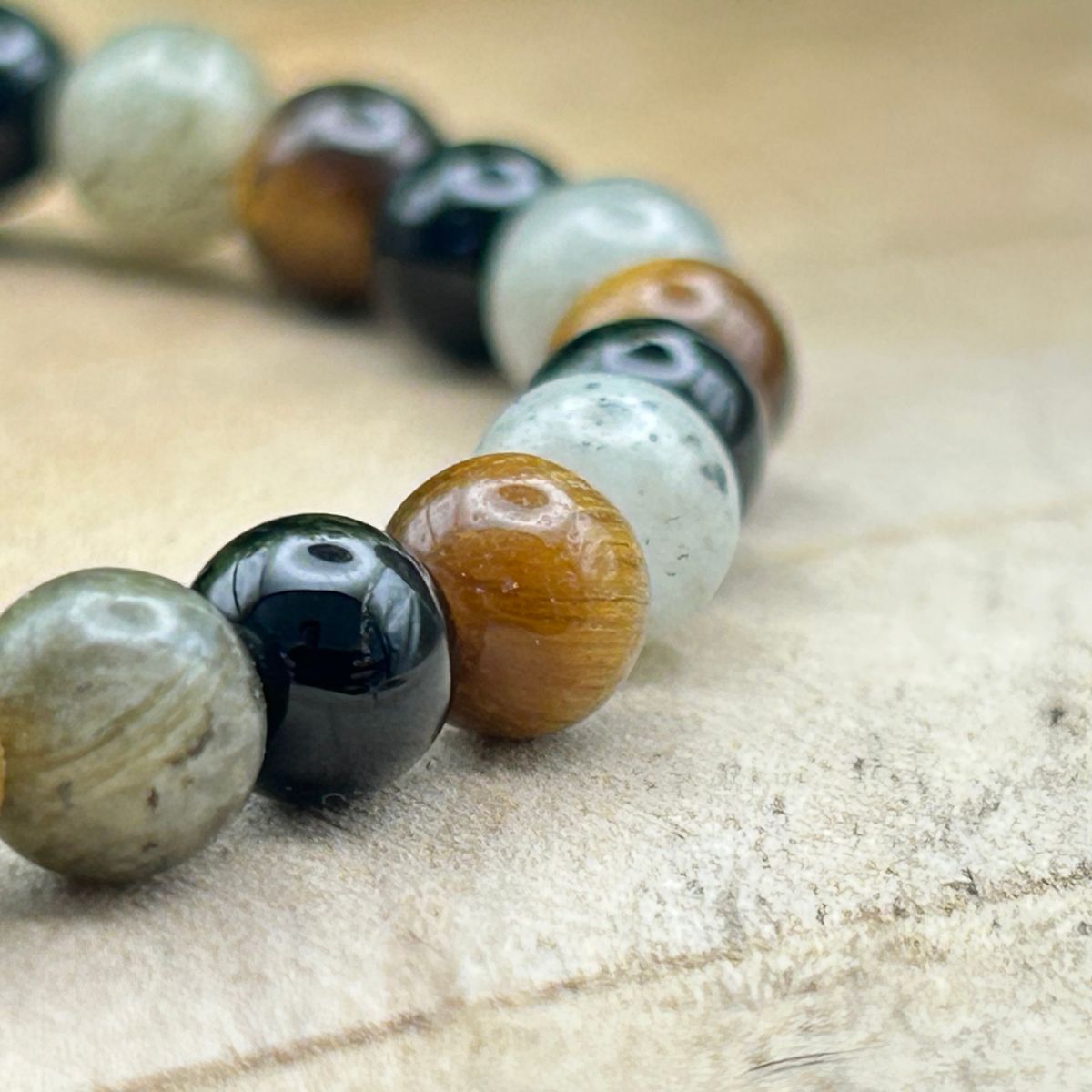 Bracelet 6mm - Labradorite, Œil de tigre et Onyx