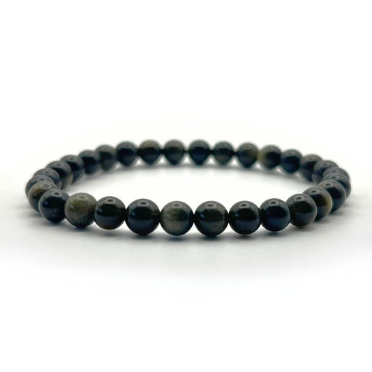 Bracelet 6mm - Obsidienne Noire Dorée