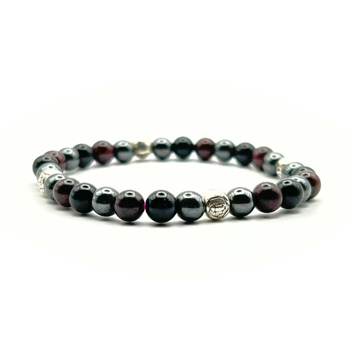 Bracelet 6mm - Tourmaline noire, Grenat Rouge et Hématite