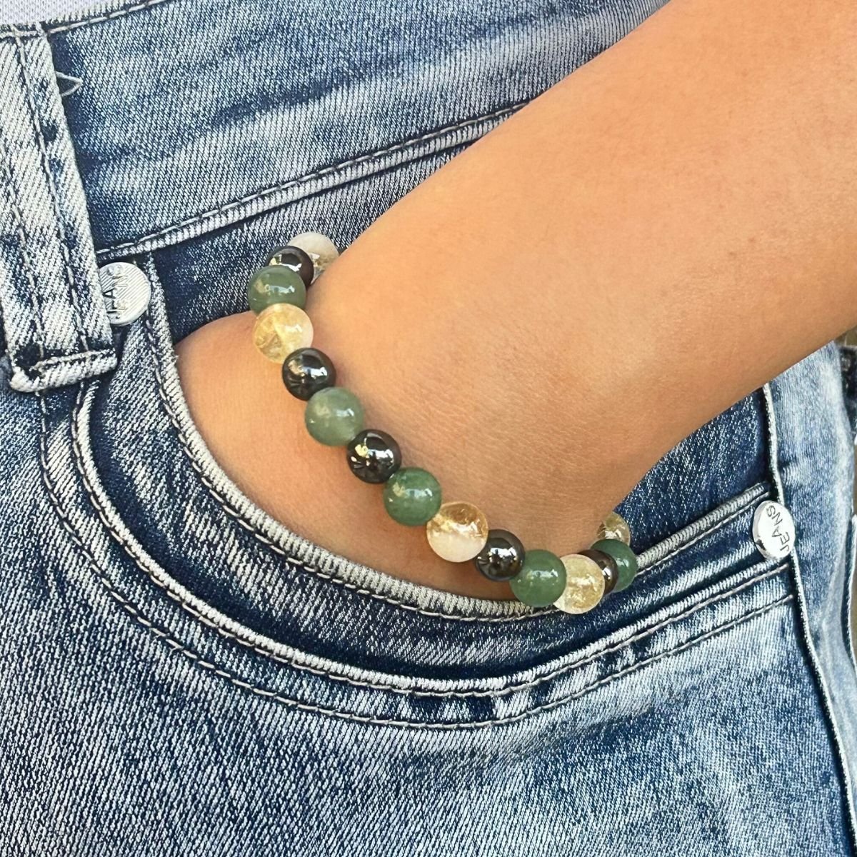 Bracelet 8mm - Citrine chauffée, Aventurine Verte et Hématite