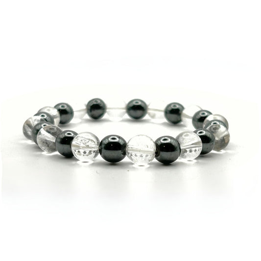 Bracelet 8mm - Hématite & Cristal de roche