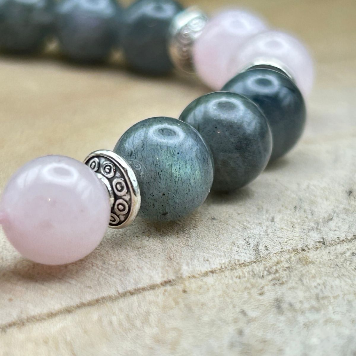 Bracelet 8mm - Labradorite et Quartz rose