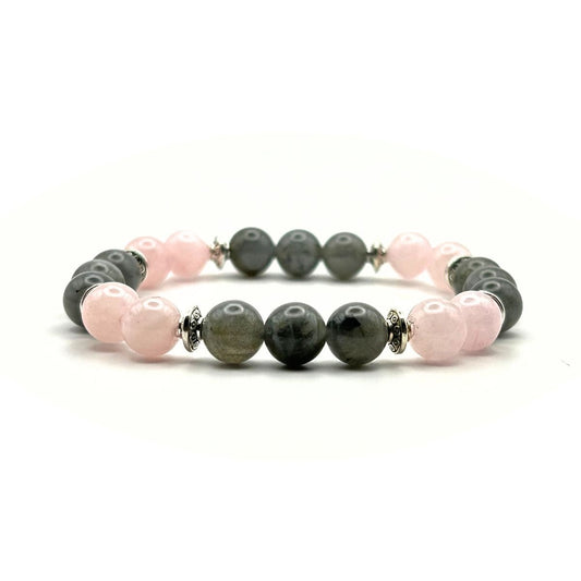 Bracelet 8mm - Labradorite et Quartz rose