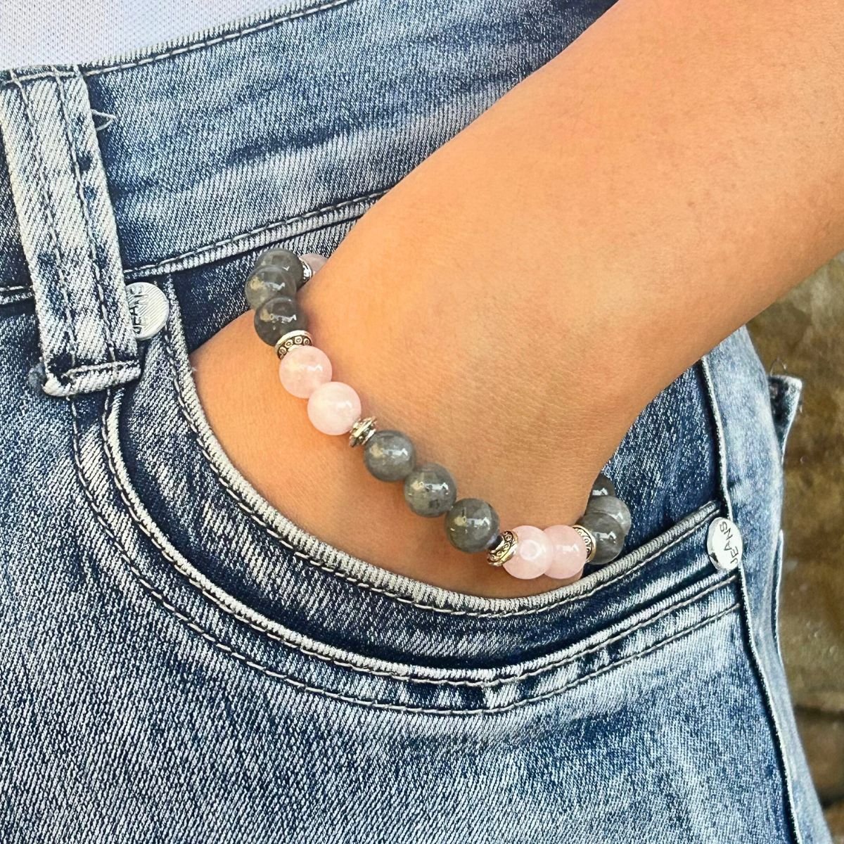 Bracelet 8mm - Labradorite et Quartz rose