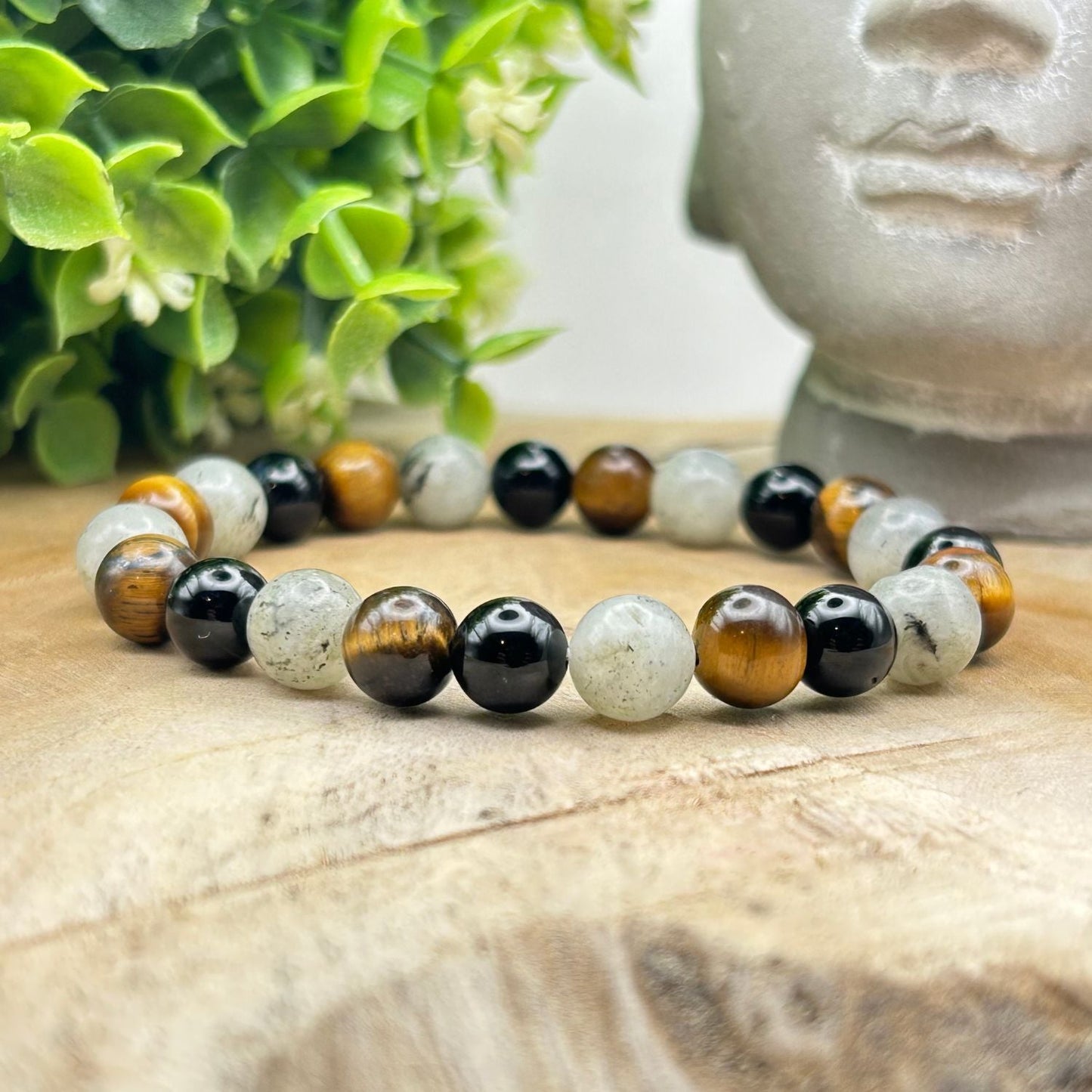 Bracelet 8mm - Labradorite, Œil de tigre et Onyx