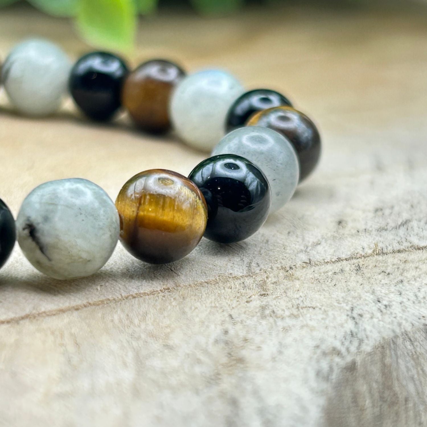 Bracelet 8mm - Labradorite, Œil de tigre et Onyx