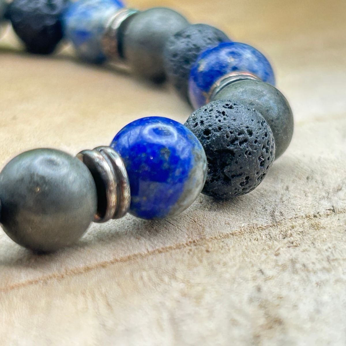 Bracelet 8mm - Lapis-Lazuli, Pyrite et Pierre de Lave