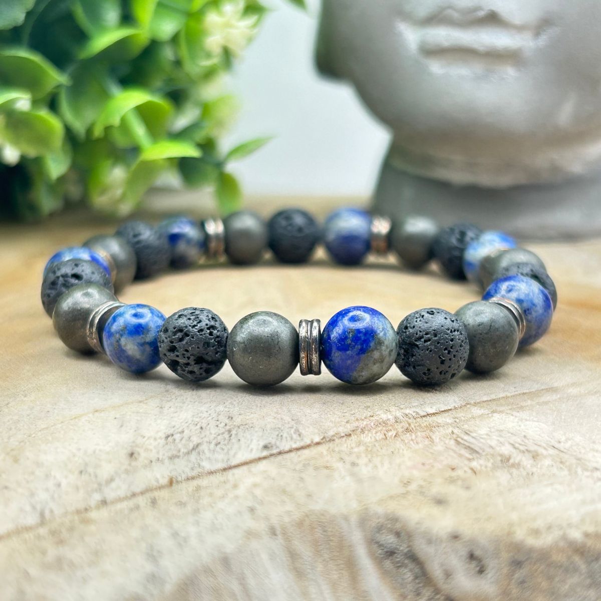 Bracelet 8mm - Lapis-Lazuli, Pyrite et Pierre de Lave