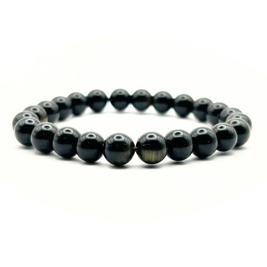 Bracelet 8mm - Obsidienne Noire Dorée