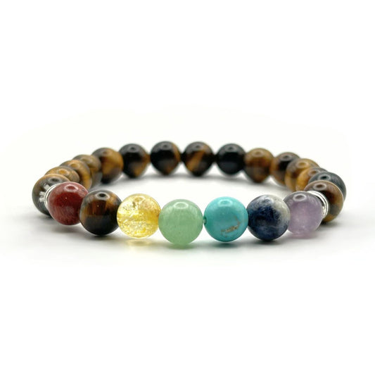 Bracelet 8mm - Œil de Tigre 7 Chakras