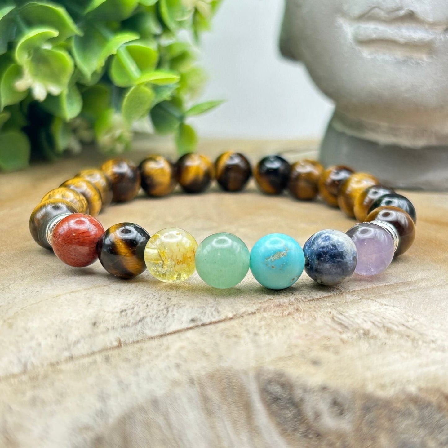 Bracelet 8mm - Œil de Tigre 7 Chakras