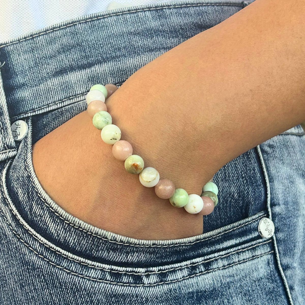 Bracelet 8mm - Opale rose & Chrysoprase AA