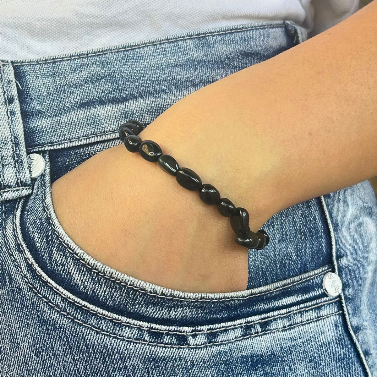 Bracelet Pierres Roulées - Obsidienne Noire