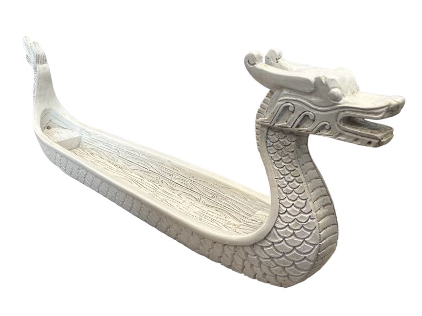 Porte encens bateau dragon blanc